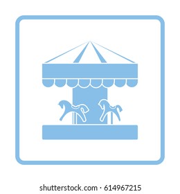 Children horse carousel icon. Blue frame design. Vector illustration.
