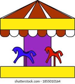 Children Horse Carousel Icon. Editable Outline With Color Fill Design. Vector Illustration.