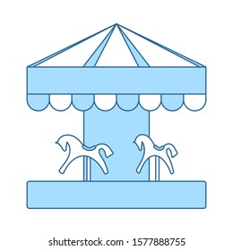 Children Horse Carousel Icon. Thin Line With Blue Fill Design. Vector Illustration.