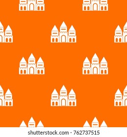 Children house castle pattern repeat seamless in orange color for any design. Vector geometric illustration
