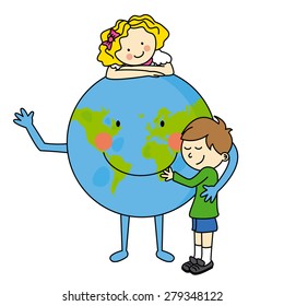 Children hugging the planet
