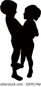 children hugging, silhouette vector