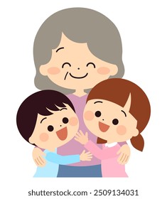 Children hugging their beloved grandmother