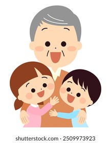 Children hugging their beloved grandpa