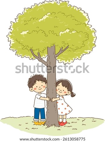 Children hugging a tree, Arbor Day