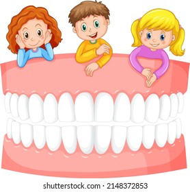 Children hugging whiten teeth on white background illustration