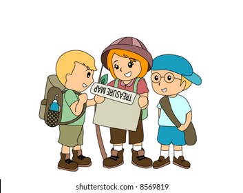Children Hunting Treasure - Vector