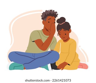 Children In Hushed Conversation. Two Kids Share Secrets, Concept of Intimacy And Wonder Of Childhood. Boy and Girl Whisper with Sense of Joy And Playfulness on Face. Cartoon People Vector Illustration