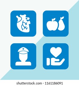 children icon. 4 children set with militar, heart and health vector icons for web and mobile app