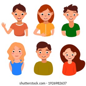 carácter icono secundario Set, avatares aislados con grupo feliz divertido, ilustración vectorial.