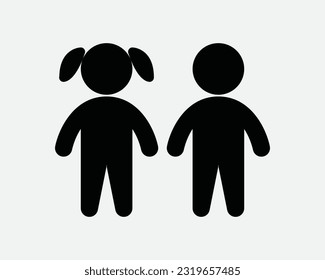 Icono de niños. Niña Niño Niña Niña Niña Niña Niña Niña Masculina Amigas Hija. Símbolo blanco negro material gráfico de la ilustración Vector EPS de la pieza gráfica