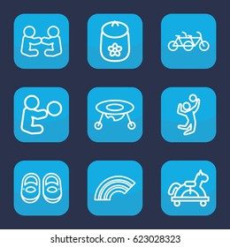 Children icon. set of 9 outline children icons such as baby toy, volleyball player, rainbow, toy horse