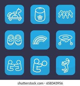Children icon. set of 9 outline children icons such as baby toy, volleyball player, rainbow, toy horse