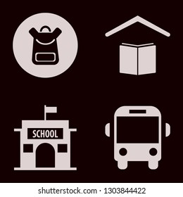 children icon set with school bus, school book bag and school vector illustration