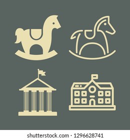 children icon set with school and rocking horse vector illustration