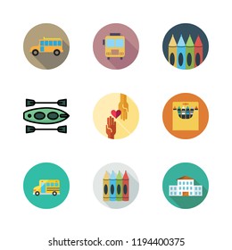 children icon set. vector set about school, canoe, crayons and charity icons set.