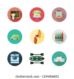 children icon set. vector set about crayons, charity, teacher and canoe icons set.