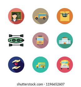 children icon set. vector set about crayons, school, canoe and charity icons set.