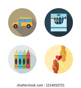 children icon set. vector set about school bus, crayons and charity icons set.