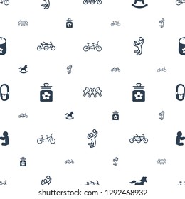 children icons pattern seamless white background. Included editable filled and outline family bicycle, toy horse, baby toy, volleyball player icons. children icons for web and mobile.