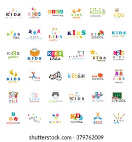 Children Icons Set-Vector Illustration,Graphic Design.For Web,Websites,App,Print,Presentation Templates,Mobile Applications,Promotional Materials.Kids Note,Balloon,Handprints,Book,Vision,Bulb,Collage 