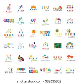 Children Icons Set-Vector Illustration,Graphic Design.For Web,Websites,App,Print,Presentation Templates,Mobile Applications,Promotional Materials.Kids Note,Balloon,Handprints,Book,Logo Bulb,Collage 