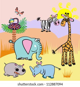 children illustration with Africa cartoon animals ,vector picture for little kids