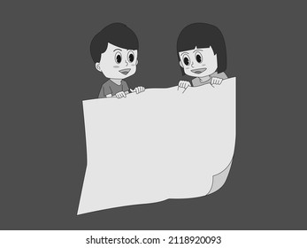 children illustration with blank papper vintage style 