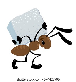 Children illustration of funny small is dragging a sugar cube