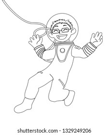 Children illustration with a happy kid astronaut