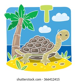 Children illustration of little turtle. Alphabet T