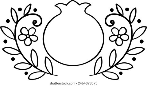 Children illustration of pomegranate floral composition