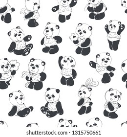 Children illustration. Seamless pattern of a cute and fun panda. Vector illustration.