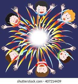 Children impressed by fireworks.