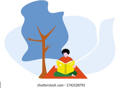 Children increase their skills, spend their free time, increase their skills. Read books under tree at home, adapting to nature and learning outside classroom.