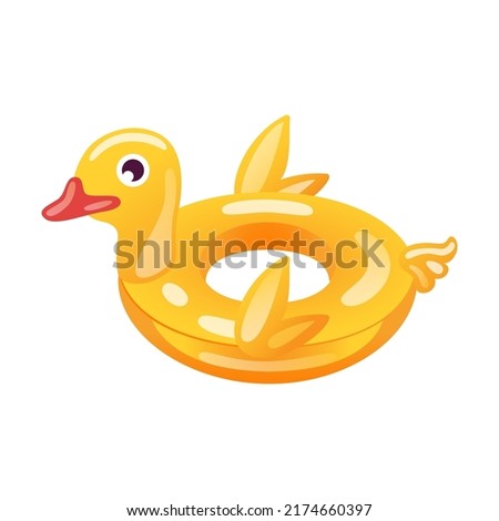 Children inflatable ring duck. Rubber donuts, pink flamingo, duck, unicorn for kids in swimming pool. Can be used for pool party, summer vacation