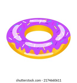 Children inflatable sweet donut ring. Rubber donuts, pink flamingo, duck, unicorn for kids in swimming pool. Can be used for pool party, summer vacation