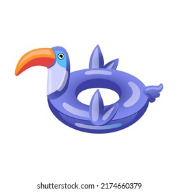 Children inflatable toucan bird ring. Rubber donuts, pink flamingo, duck, unicorn for kids in swimming pool. Can be used for pool party, summer vacation