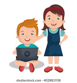 children interacting with laptop