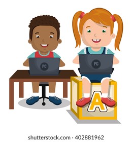children interacting with laptop