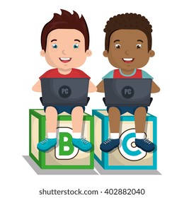 children interacting with laptop