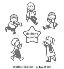 Kinder, die Informationen vorstellen - Stylische und niedliche Linien-Zeichnungen Illustrationen