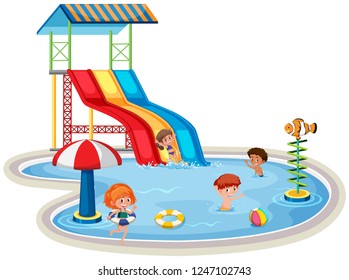 Children at isolated water park illustration