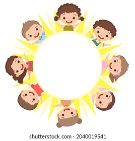 Children are joy. Frame round. Happy childhood. Little boys and girls. Kid are having fun. Nice kid. Cartoon style. Isolated on white background. Vector.