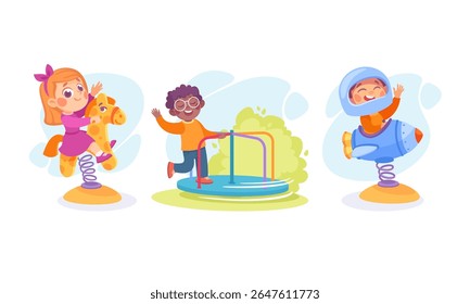 Children Are Joyfully Playing and Having Fun in a Playground Environment Filled with Colorful Joy