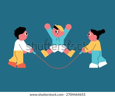 Children Joyfully Playing Jump Rope Together