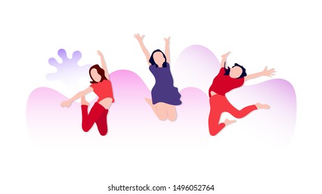 Children jump with abstract background. Set bundle of happy children. Universal children's day icon set.