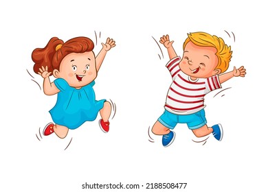 Children Jump Boy Girl Joyfully Wave Stock Vector (Royalty Free ...