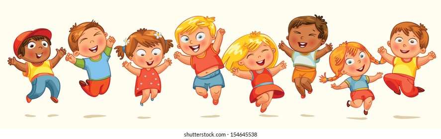  Children jump for joy. Banner. Vector illustration. Isolated on white background