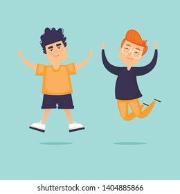 Children jump for joy. Flat design vector illustration.